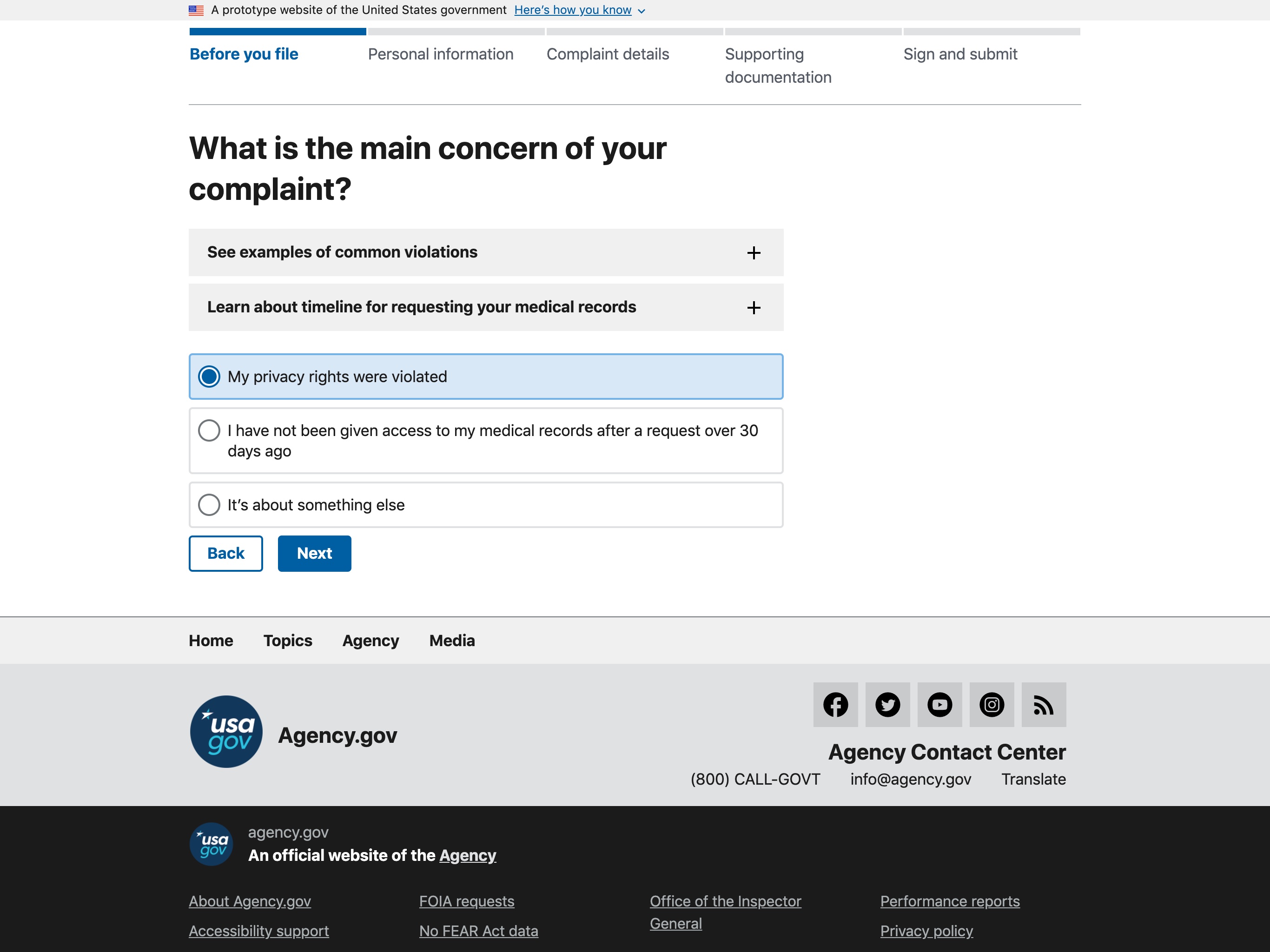 USWDS Screener Prototyping Tool interface